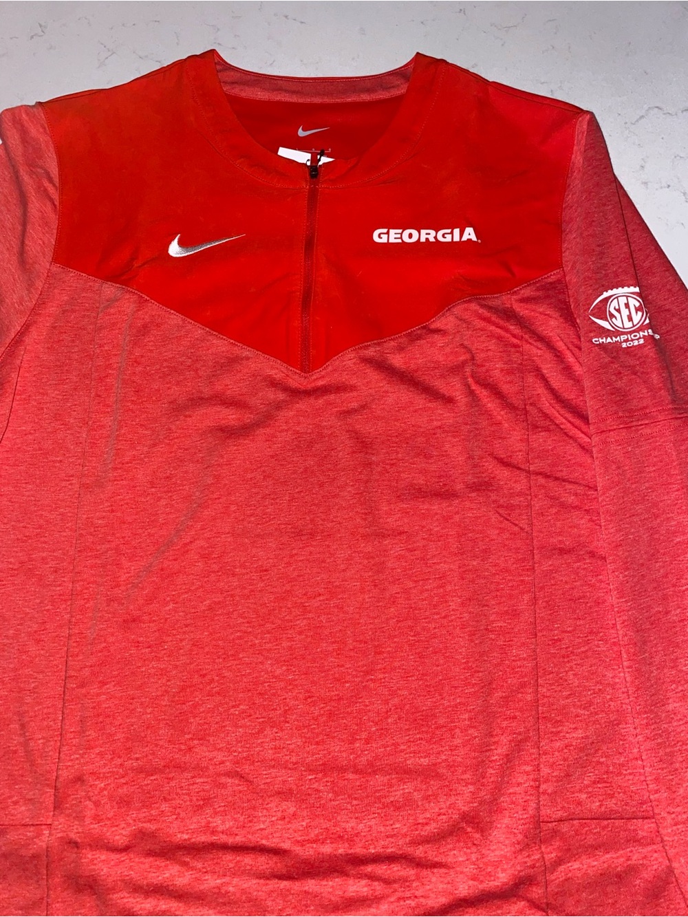 Nike Men's Georgia Red Long-Sleeve Zip Swim Rash Guard